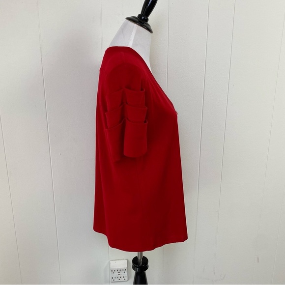 EXCLUSIVELY Misook Red Pleated Statement Short Sleeve Button Cardigan Top XL - Picture 6 of 16